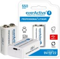 Akumulatorek 6F22 Li-Ion everActive 9V 550mAh z gniazdem USB-C