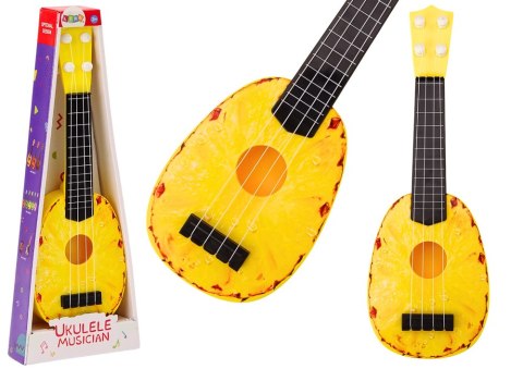 Ukulele Dla Dzieci Mini Gitara 4 Struny Motyw Ananasa Gitarka Żółta 15″