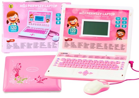 Laptop Edukacyjny Interaktywny 60 Funkcji Dwa Języki Myszka Różowy