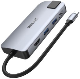 D1028A Unitek Hub USB-C 2x USB-A HDMI 4K RJ-45 PD 100W