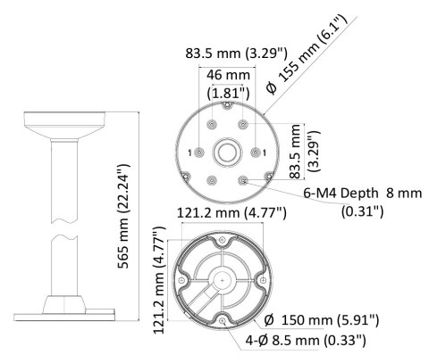 UCHWYT SUFITOWY DO KAMER KULISTYCH DS-1471ZJ-155(BLACK) Hikvision