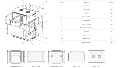 W6409/W - szafa Rack 19" - 600x450x9U (Rozłożona)
