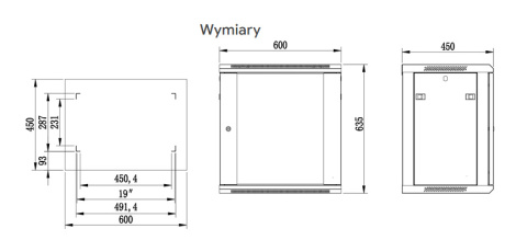 W6412ZL/W - szafa Rack 19" - 600x450x12U (Złożona)