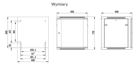 W6615/B - szafa Rack 19" - 600x600x15U (Rozłożona)