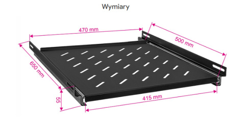 PWD1000B - półka wysuwana 19" 1U 500mm z mocowaniem bocznym