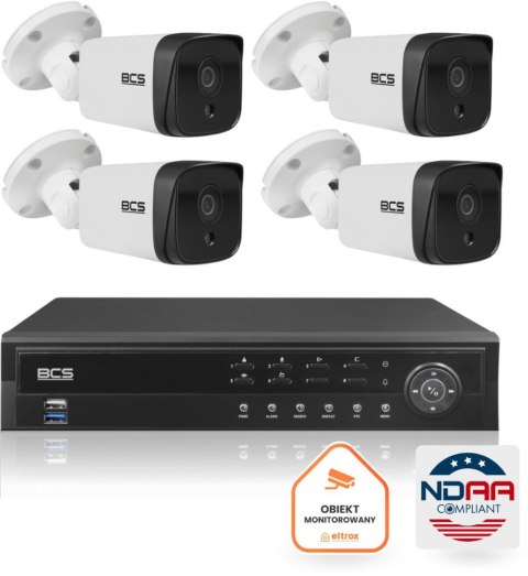 Zestaw monitoringu IP BCS Ultra 4x Kamera BCS-U-TIP35FSR3 Rejestrator Dysk 6TB Ultra zgodny z NDAA