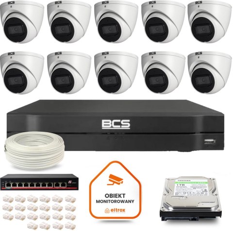 Zestaw monitoringu IP BCS Line 10x Kamera BCS-L-EIP14FSR3-AI1 Rejestrator z dyskiem 1TB