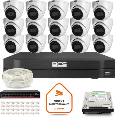 Zestaw monitoringu IP BCS Line 15x Kamera BCS-L-EIP14FSR3-AI1 Rejestrator z dyskiem 1TB