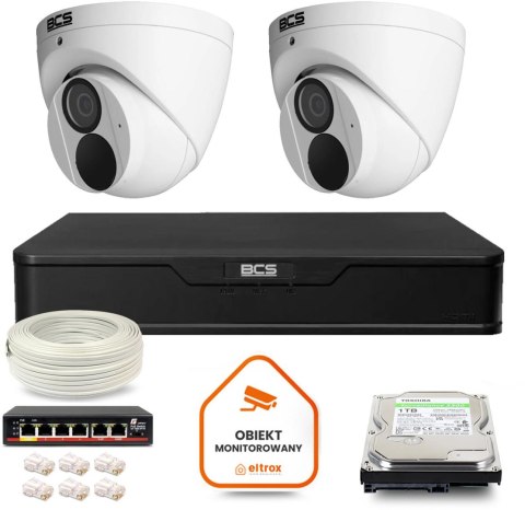 Zestaw monitoringu IP BCS Point 2x Kamera BCS-P-EIP28FWR3-Ai2 Rejestrator z dyskiem 1TB