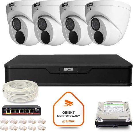 Zestaw monitoringu IP BCS Point 4x Kamera BCS-P-EIP28FWR3-Ai2 Rejestrator z dyskiem 1TB