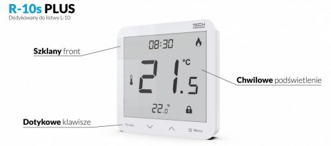 Przewodowy regulator pokojowy czarny R-10S PLUS Tech Sterowniki