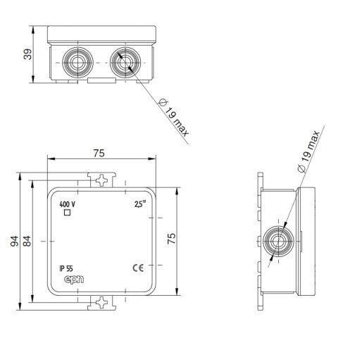PUSZKA ODGAŁĘŹNA PH-75X75/EPN IP55 Elektro-Plast