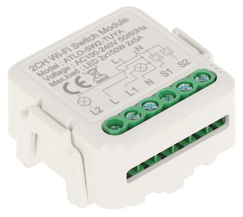 PODWÓJNY INTELIGENTNY STEROWNIK OŚWIETLENIA LED ATLO-SW2-TUYA Wi-Fi, Tuya Smart