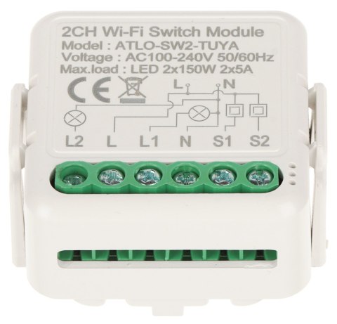 PODWÓJNY INTELIGENTNY STEROWNIK OŚWIETLENIA LED ATLO-SW2-TUYA Wi-Fi, Tuya Smart