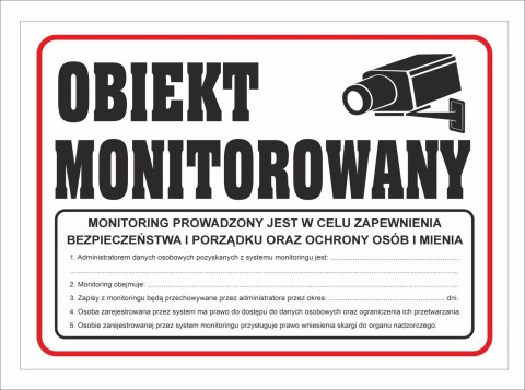 Tabliczka PCV Obiekt Monitorowany z RODO 35x25 cm