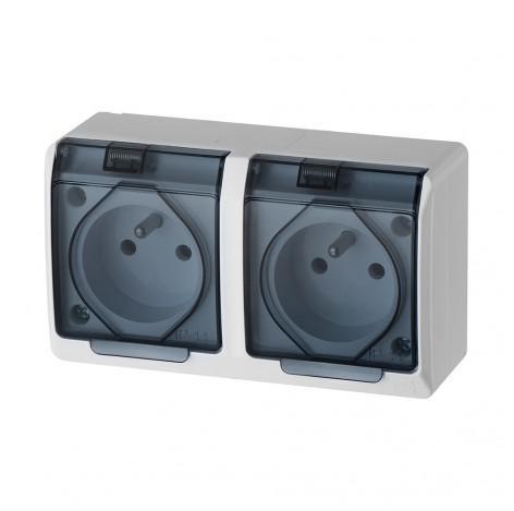 Hermes Gniazdo hermetyczne podwójne natynkowe z uziemieniem 16A IP44 z klapką dymną GNT 0322‑01