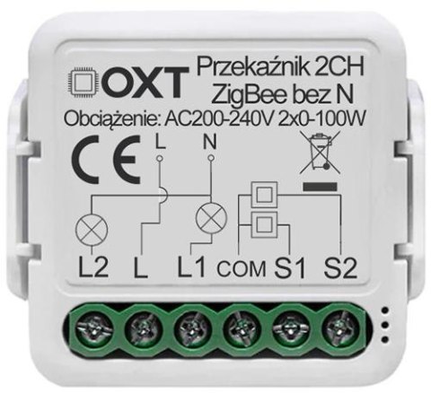 Moduł OXT mini przekaźnik 2 obw. bez N ZigBee TUYA T272