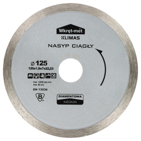 TARCZA DIAMENTOWA DO CIĘCIA NA MOKRO Z NASYPEM CIĄGŁYM TDP-125M 125 mm WKRĘT-MET KLIMAS