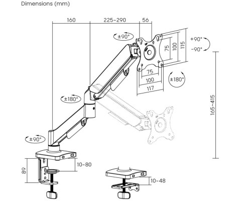 UCHWYT BIURKOWY DO MONITORA, NA SPRĘŻYNIE GAZOWEJ BRATECK-LDT97-C012 BRATECK