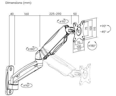 UCHWYT DO MONITORA NA SPRĘŻYNIE GAZOWEJ BRATECK-LDA31-112 17 " ... 32 " BRATECK
