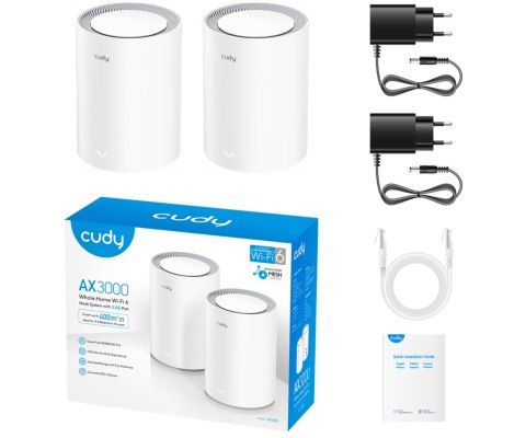 DOMOWY SYSTEM WI-FI MESH M3000(2-PACK) V2.0 Wi-Fi 6 2.4 GHz, 5 GHz, 574 Mb/s + 2402 Mb/s CUDY