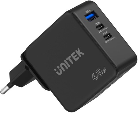 Ładowarka sieciowa Unitek 65W GaN Quick Charge (2x USB-C PD + USB-A)