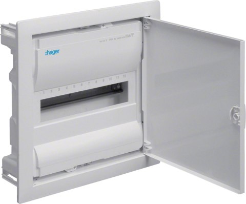 Rozdzielnica podtynkowa z drzwiami metalowymi, 1 rząd, 12 modułów, IP30, QC, HAGER Volta VU12AT