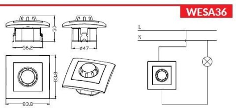 Ściemniacz obrotowy LED 200/600W VCX WESA LC 36A Biały