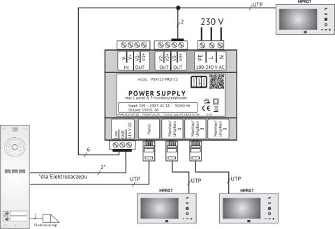 ACO PS45-15-PRO-13 Zasilacz video DIN 15V, 3A