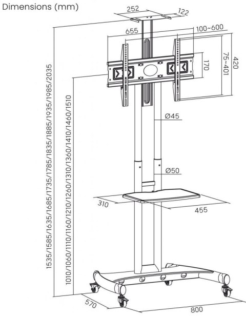 MOBILNY STOJAK+UCHWYT DO TV 32-70″ 45KG S-12 ART Vesa 600×400