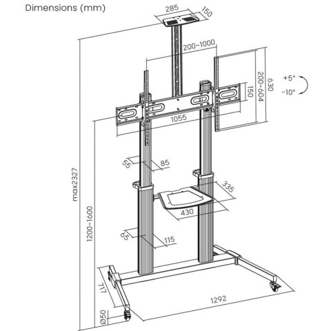 MOBILNY STOJAK+UCHWYT DO TV 60-100″ 100KG S-15-AL ART Vesa max 1000×600 HEAVY DUTY