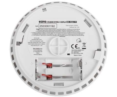 BEZPRZEWODOWA CZUJKA DYMU I CIEPŁA SD-72A2-TY Wi-Fi, Tuya Smart EURA