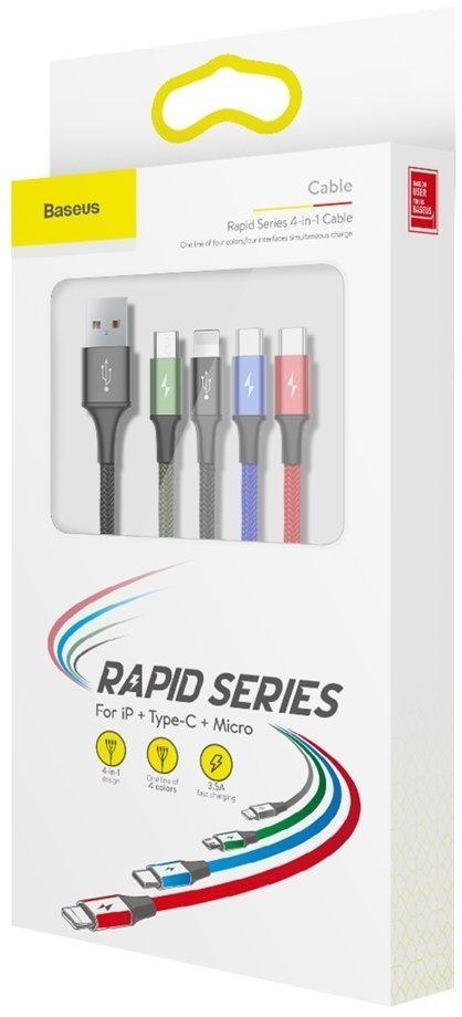 KABEL 4w1 USB-A / Lighting iPhone 2x USB-C micro-USB Baseus Cafule CA1T4-B01 1.2m 3.5A W OPLOCI