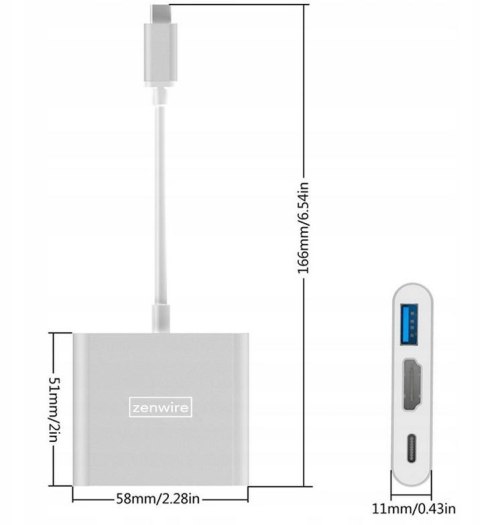 Adapter Przejściówka ZENWIRE 3w1 MHL HUB USB C HDMI 4K BYL-2008N