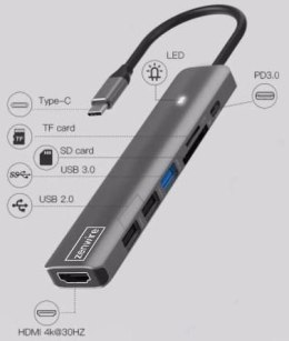 HUB ADAPTER USB-C 7w1 HDMI 4K USB 3.0 SD PD Zenwire BS-HC703