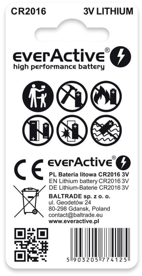 Bateria CR2016 everActive (blister 2 szt.)