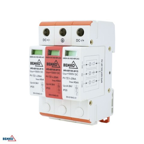 Ogranicznik przepięć 3P DC 1000V KLASY T2 z iskiernikiem gazowym SCHELINGER