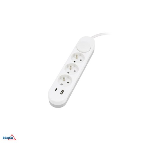 Przedłużacz NB 3X 2P+Z+WYl. 1.5MM X 2.0M + 2x USB(C+A)