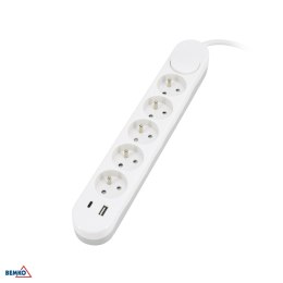 Przedłużacz NB 5X 2P+Z+WYl. 1.5MM X 2.0M + 2x USB(C+A)