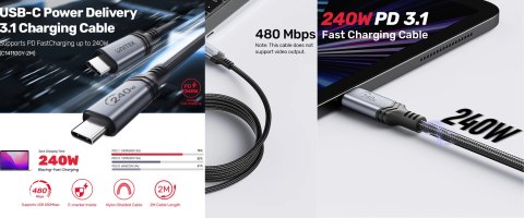 PRZEWÓD C14110GY-2M USB-C/USB-C 240W 2.0 m UNITEK