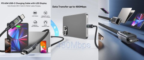 PRZEWÓD Z WYŚWIETLACZEM C14158ABK01-3M USB-C/USB-C 3.0 m UNITEK