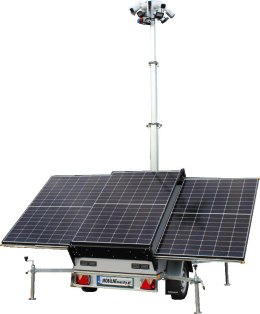 Przyczepa wieża do monitoringu PV3 z zabudową z zasilaniem solarnym i elektroniką na 4 kamery