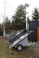 Przyczepa wieża do monitoringu PV3 z zabudową z zasilaniem solarnym i elektroniką na 4 kamery