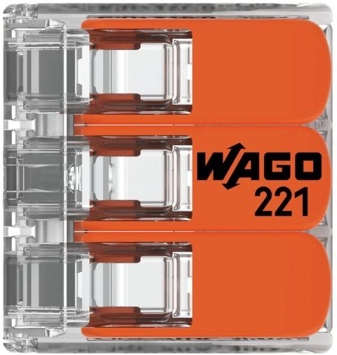 Szybkozłączka uniwersalna LINKA/DRUT 3x 0,2-4mm2 WAGO 221-413 (Paczka 50szt.)