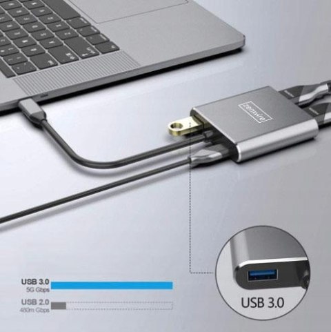 ADAPTER HUB Przejściówka USB- C 4W1 2x HDMI 4K USB 3.0 Zenwire BYL-2309