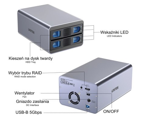 OBUDOWA RAID DO DYSKÓW S1308B01-EU 2 X SATA 2.5 / 3.5 " 40 TB - 5 Gbps UNITEK