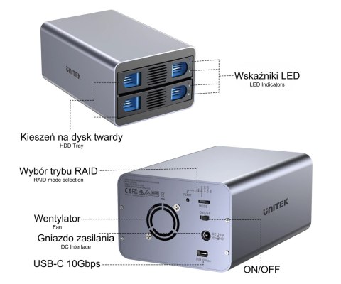 OBUDOWA RAID DO DYSKÓW S1308C01-EU 2 X SATA 2.5 / 3.5 " 40 TB - 10 Gbps UNITEK
