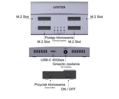 STACJA DOKUJĄCA / KLONUJĄCA DYSKI S1243BGY01-EU 4 X M.2, 32 TB - 40 Gbps UNITEK
