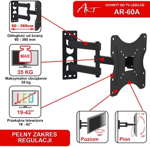UCHWYT DO TV LED/LCD 19-42" 35KG AR-60A ART reg. pion/poziom