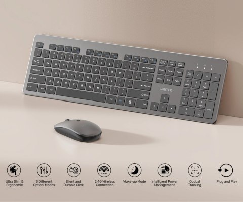 ZESTAW BEZPRZEWODOWY KLAWIATURA I MYSZ OPTYCZNA T054AGY01-US, 1600 dpi QWERTY 2.4 GHz UNITEK